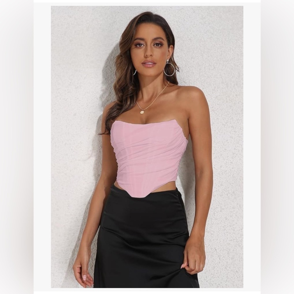 Modegal Strapless Mesh Bustier Zip Back Corset Bodyshaper Crop Top Size S - Picture 2 of 5
